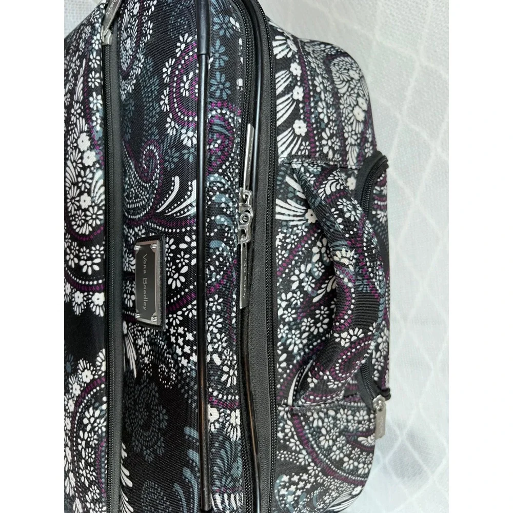 Vera Bradley Rolling Laptop Bag Women Black White Paisley Travel Excellent